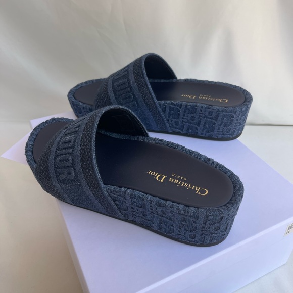 REAL Christian Dior Oblique DWay Platform Sandals Sizes 38 US 8 Denim New - Picture 6 of 15